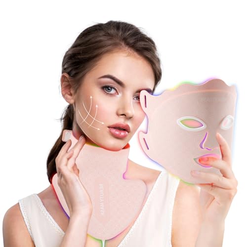 USUIELIGHT LED Light Therapy Face Mask, 7 Colors LED Face and Neck Mask with Red Light Lamp for Anti-Aging, Acne and Skin Toning, Professional Care