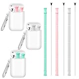 3 Pack Collapsible Reusable Straw,ZOUYUE Stainless Drinking Straws Silicone Travel Straws with case & cleaning brush, Foldable Metal Straw (Black,Light Pink,Light Green)