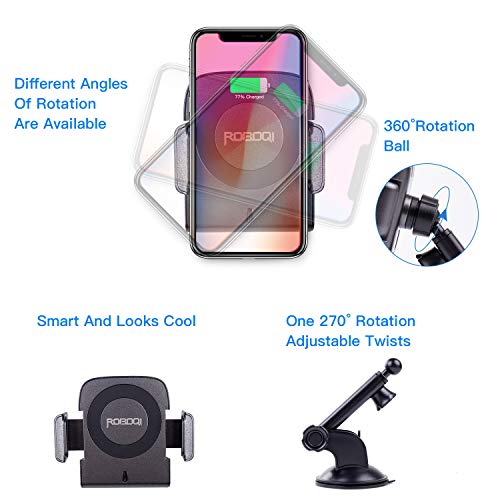 image for ROBOQI Wireless Car Charger Mount, Automatic Sensor Clamping, Qi Certi