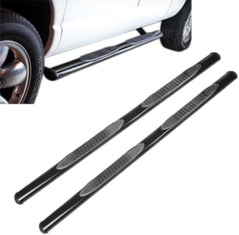 Micropower 4" Running Boards S/S Black For 2009-2017 Dodge Ram 1500/2010-2017 Ram 2500 3500 Crew Cab Oval Side Step Rails Nerf Bars With Non-slip Black Pad (2PCS with Mounting Bracket Kit)