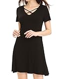 Leadingstar Women's Short Sleeve Tie Intersect V-neck A line Drape Shirt Dress