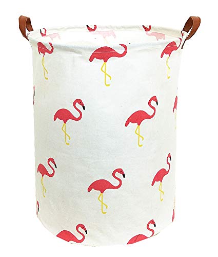 TIBAOLOVER 19.7" Large Sized Waterproof Foldable Laundry Hamper Bucket,Basket for Toys,Storage Bin,Kids Room,Home Organizer,Nursery Storage,Baby Hamper,Canvas Storage Basket Stylish Cart (Flamingos) - Thumbnail 6