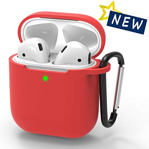 YACOCI AirPods Case Airpod Case Cover [Front LED Visible] Upgrade Silicone Skin Full Protective Durable Shockproof Anti-Fall Washable with Keychain with Airpods 2 & 1 Case,Airpods Accesssories - Red