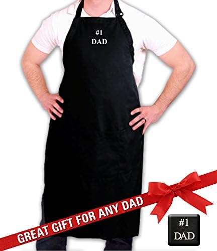 GRILLING APRON #1 DAD Embroidery BEST BIRTHDAY GIFT Kitchen BBQ Barbecue Cooking Baking Crafting Gardening Three Pockets for Grandpa Brother Son Father By TopPicksCollections