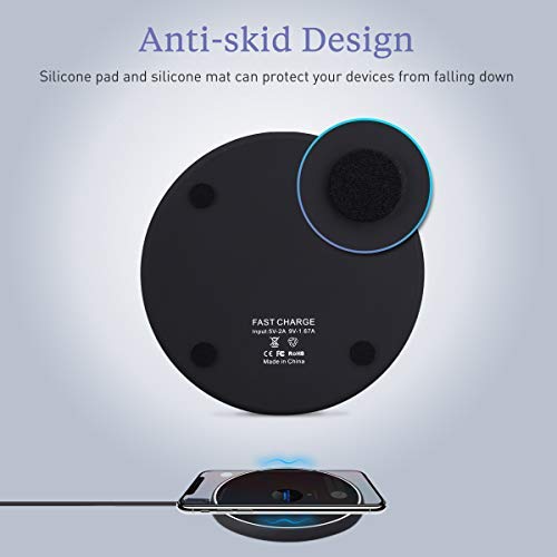 Fast Wireless Charger, Floureon Qi Certified Wireless Charging Pad Compatible with iPhone Xs/X Max/XR X/8/7, Support Fast Charging for Galaxy S9 / S9 Plus / S8 / S7 / S7 Edge, More Qi-Enabled Devices