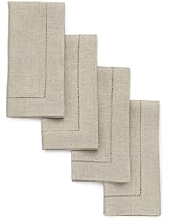 Solino Home Hemstitch Linen Napkins - 20 x 20 Inch, Natural Set of 4 European Flax Dinner Napkins - Machine Washable Classic Hemstitch - Natural Fabric, Handcrafted with Mitered Corner