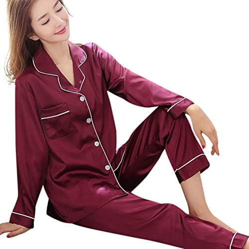 wishpower Women's Silk Satin Pajamas Set Sleepwear Loungewear S~2XL Plus