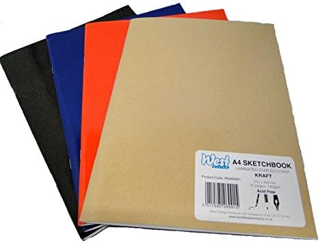 A4 Assorted Colour Artist Sketch Books Drawing Watercolour Painting Sketching Paper Pads Plain White 140gsm (25 of Each Colour - 100 Pads - Red, Blue, Black & Brown/Kraft)