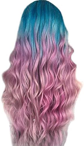 YIYEZI Women Long Curly Straight Wavy Synthetic Full Hair Wig Pink Purple Cosplay Party Replacement Wigs (Purple)