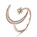 Angol Crescent Moon Star Adjustable Ring, 925 Sterling Silver Moon Ring Cubic Zirconia Opening Ring Jewelry Gift for Women Teens with Gift Box