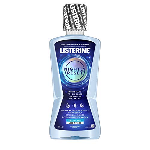 Listerine Nightly Reset Alcohol-Free Anticavity Nighttime Mouthwash, Deep Clean that Fights Bad Breath and Restores Enamel, Twilight Mint Flavor, 800mL (Pack of 6)