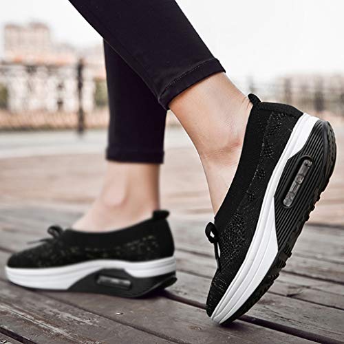 Emimarol Womens Walking Tennis Shoes Slip On Light Weight Mesh Platform Air Sneakers Black