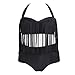 Creabygirls Womens Plus Size Print High Waist Two Piece Tassel Swimsuits(Black,X-Large)
