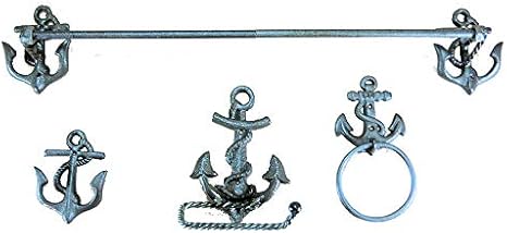 Amazon Com Nautical Anchor Bathroom Accessory Set By Coi Cast Iron Decor Home Kitchen