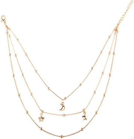 DEFUMU Stars Moon Multilayer Chain Necklace Sexy Women Fashion Jewelry Pendants Necklace(Golden)