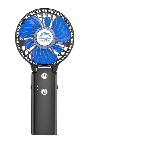 HandFan Portable Handheld Fan, 2 in 1 Hand-Fan, 5200mAh Rechargeable Battery Operated, Personal Foldable Makeup Fans on Desk, Portable Cooling-Fan for Travel/Summer/Concerts/Lash(Black&Blue)