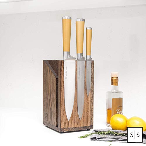Magnetic Knife Holder and Utensil Caddy 2 in 1, Brown, Dual Purpose Design - Universal Knife Block without Knives and Wood Utensil Holder with a Farmhouse Utensil Holder Style
