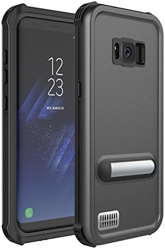 Waterproof Case for Galaxy S8, Vcloo Full Protection S8 Case, Dust Proof Shock Proof Snow Proof Drop Proof Rain Proof Ultra Slim Underwater Carrying Cover Case with Kickstand for Galaxy S8 (Black)