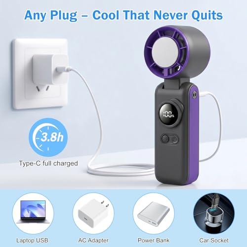 Starvortex Portable Handheld Turbo Fan with Cooling, USB Rechargeable Mini Fan 1-199 Continuous Speed, Handheld Fan 6000mAh, Personal Fan for Travel/Home/Office