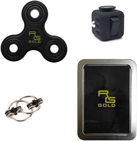 Fidget Bundle: Fidget Spinner, Cube, And Flippy Chain Toy In Metal Tin Carry Case- Perfect For ADD, ADHD, Anxiety, Stress, Autism, Etc. –For Kids &amp; Adults– Sleek Black Design Both Stylish &amp; Discrete