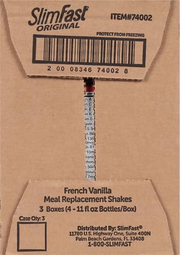 SLIMFAST MEAL REPLACEMENT SHAKE, ORIGINAL FRENCH VANILLA, 10G OF READY TO DRINK PROTEIN, 11 FL. OZ BOTTLE, 4 COUNT (PACK OF 3) (PACKAGING MAY VARY)