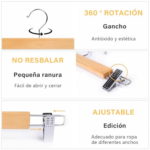 MXCOCO 10Pcs Perchas para Pantalones con Clip, Clip Pantalones Antideslizantes con Distancia Ajustable, Clips de Goma sin Arrugas, Perchas de Acero Inoxidable con Gancho Giratorio para Faldas y Jeans
