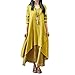 Romacci Women Boho Dress Casual Irregular Maxi Dresses Layer Vintage Loose Long Sleeve Linen Dress with Pockets,XX-Large,Yellow