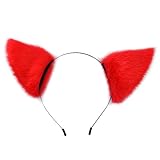 E-TING Cat Fox Fur Ears Hair Clip with Headband Hairband Anime Party Costume ( Red with Black inside )