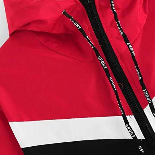Womens Colorblock Windbreaker, Zipper Closure Long Sleeve Hoodies Casual Windbreaker Jacket Windproof Outerwear Coat(Red, XXL)
