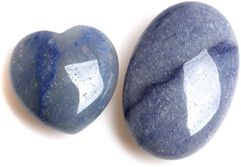 Hongjiantian Natural Sodalite Quartz Crystal Heart Figurine and Oval Palm Worry Stone 2pcs Mix Ornament