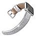 iHillon Leather Bands Compatible with Fitbit Versa/Versa 2/Versa Lite/SE, Soft Genuine Leather Classic Replacement Straps Wristbands for Women Men (Glistening Silver)