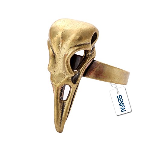 SENFAI Crow Head Bone Charm Finger Ring Unisex Jewelry (Antique bronze)