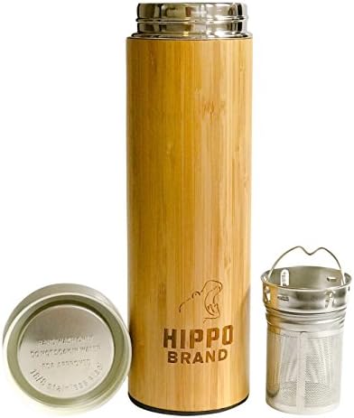 Hippo Brand Bamboo Stainless Steel Tumbler, Coffee and Loose Leaf Travel Mug, BPA Free, 15 OZ