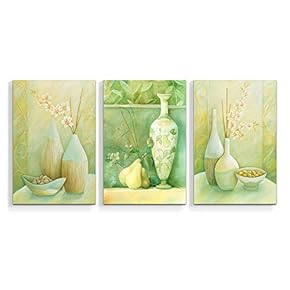 Canvas Wall Art Abstract Watercolor Vases Painting Artwork for Home Prints Framed - 16"x24" x 3 Panels