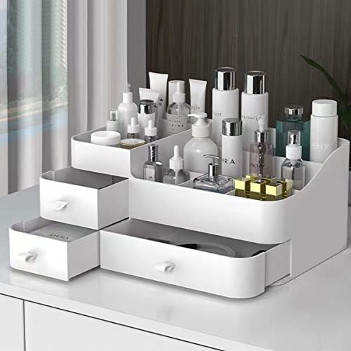 Queta Makeup Organizer Large Makeup Organizer with 3 Drawers, Makeup Box Suitable for Jewelry, Brushes, Lipstick and Creams with 8 Compartments Capacity