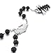 INBLUE Men's Stainless Steel Rubber Pendant Necklace Silver Tone Black Cross Virgin Mary 27 Inch Rosary Chain