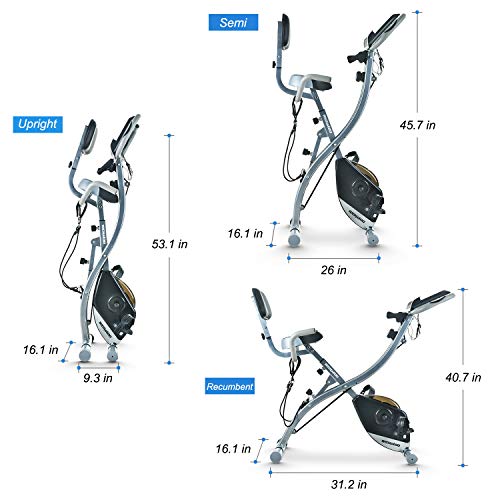 TECHMOO Folding Magnetic Stationary Exercise Bike Upright Recumbent Exercise Bike Folding Fitness Home X Exercise Bike Indoor Cycling Bike Bicycle for Workout Machine Cardio Workout Losing Weight