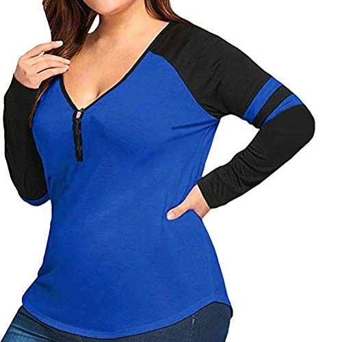 Clearance Sale Orangeskycn Women Pullover Stripe Patchwork Plus Size V Neck Tops