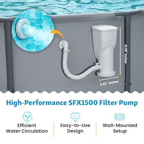 Funsicle SkimmerPlus 1,500 GPH 2-in-1 Filter Pump and Skimmer System for Above Ground Swimming Pools - Pool Cleaning and Maintenance