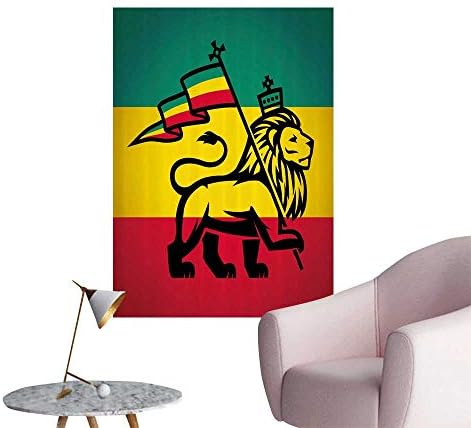 SeptSonne Vinyl Artwork Judah Lion a Rastafari Flag K g Jungle Reggae Theme Art Easy to Peel Easy to Stick,16" W x 28" L