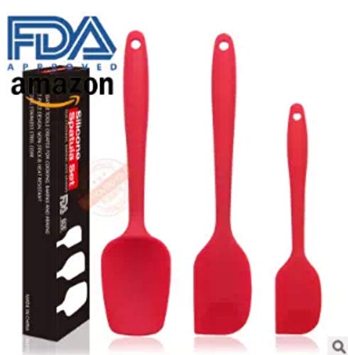 3-Piece Red Silicone Spatula By ASELLVIO Non-Sticky, Non-Toxic Kitchen Tools For Mixing, Flipping, Spreading & Scraping - Dishwasher Safe And BPA Free