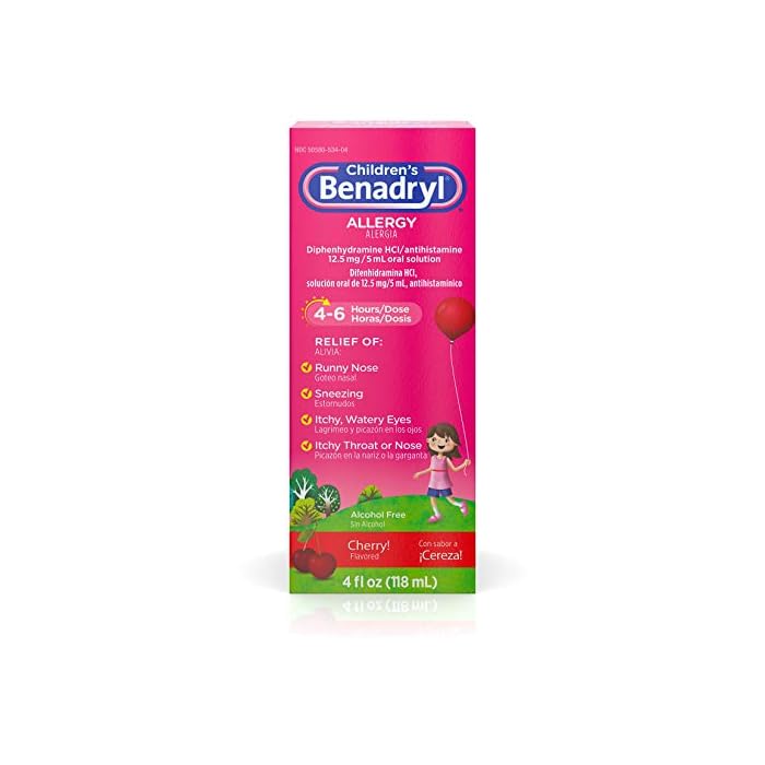 Benadryl Children's Allergy Relief Liquid Medicine with Diphenhydramine HCl, Kids' Allergy Syrup for Allergy Symptoms…