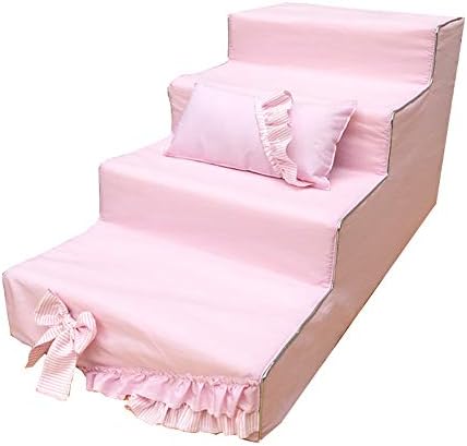 MDBLYJ Small dog stair 4 step cat step large pet stair for high bed and sofa, machine washable, detachable, non-slip bottom Easy ladder (color : PINK, Size : 80x40x40cm)