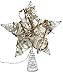 SAM + Ollie Rustic Christmas Tree Topper Star, 10 Light Indoor White Rattan Natural Grapevine