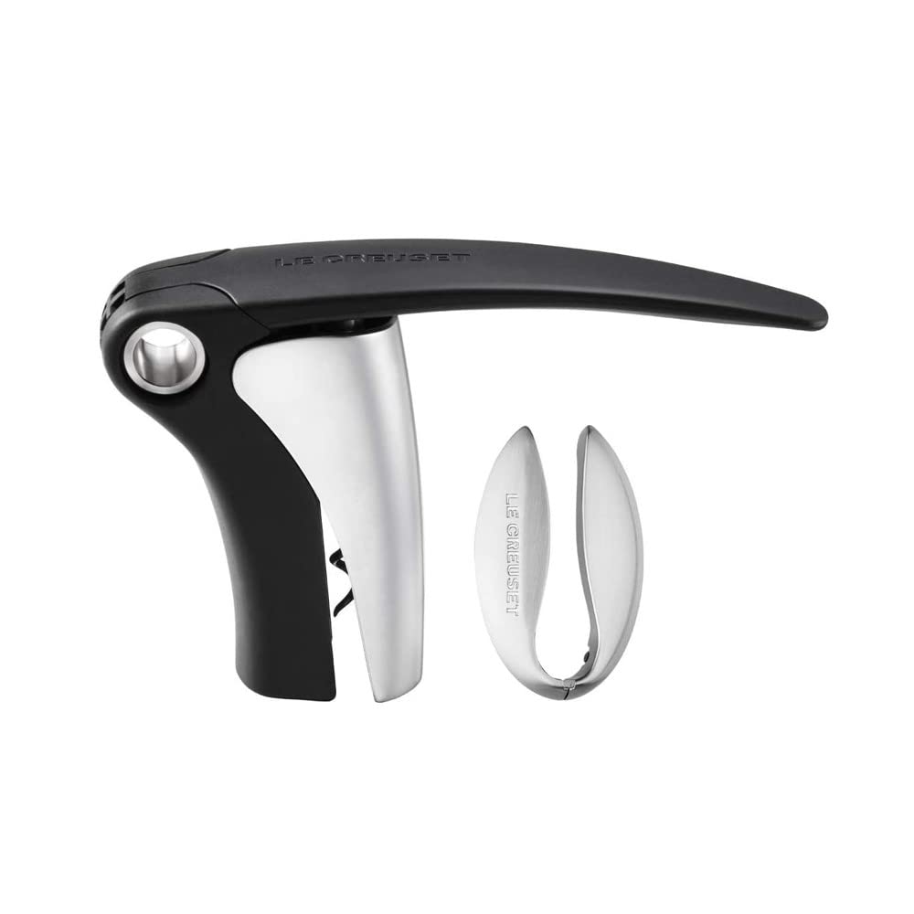 Le Creuset Wine Accessory Gift Set with Lever Corkscrew and Foil Cutter, For All Cork Types, lm-150 And FC-400, Satin Silver, 59059023009510