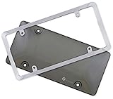 Zone Tech Clear License Plate Cover Frame Shield Combo - Premium Quality License Plate Clear Smoked Gray Bubble Shield and Chrome Frame Bracket