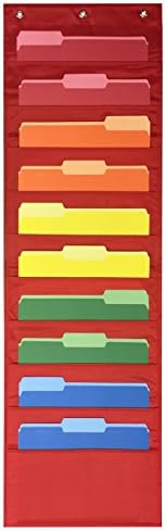 Essex Wares - Storage Pocket Chart / Ten Pocket Hanging Wall Organizer - Perfect for Organizing Your Classroom, School, Office, Business and Home (Red)