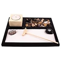 Deluxe Wooden Zen Sand Garden with Candle Holder, Candle, Rocks Sand and Rake (Model# RG-004)