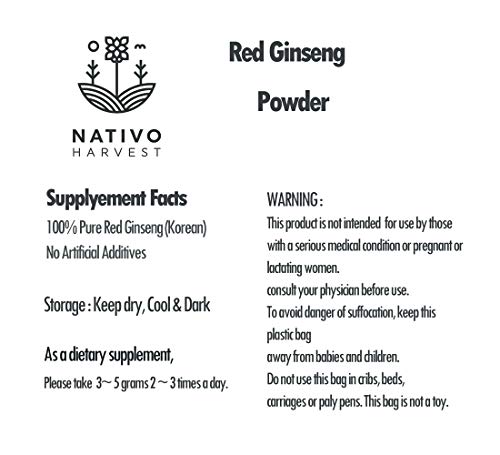 Red Ginseng Powder 100% Pure Korean Ginsenosides 6 Year Roots No Additives or Other Ingredients Natural Energy Boost Support Vegan Superfoods Immune Support, Energy Boost Powder (300grams / 10.6 oz)