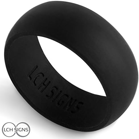 Silicone Wedding Ring For Men - Premium Antibacterial Medical Rubber Bands for Active Husband By LCH Signs - Superior Style, Comfort Fit &amp; Skin Safe - Black, Navy Blue, Silver